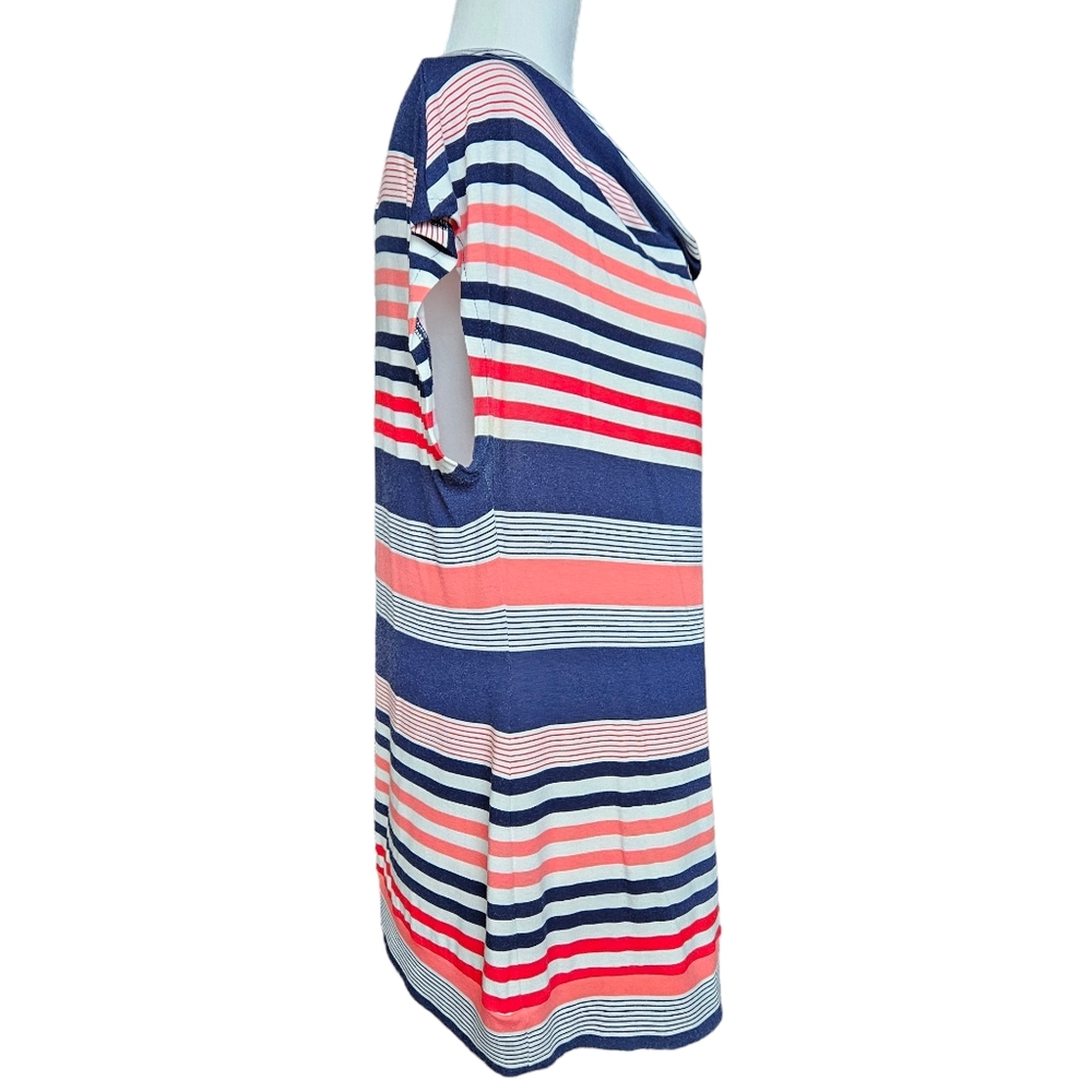 Reitmans navy red white striped tank top blouse cowl neck viscose size LP - Picture 5 of 9